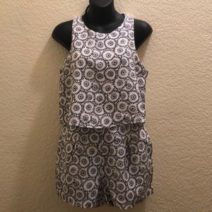 White with blue print jumpsuit